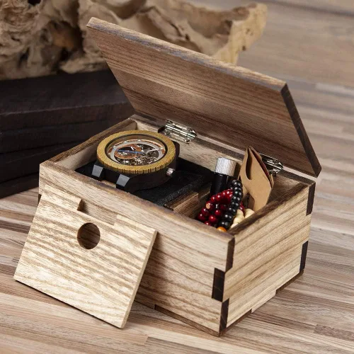 Miniatura 3 de BOBO BIRD Reloj mecánico automático de madera para hombre, personalizable, reloj de pulsera de madera de lujo para hombre