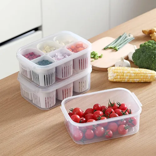 Miniatura 2 de Contenedores de almacenamiento de alimentos con tapas, herméticos, 6 unidades, reutilizables, divididos, organizadores de refrigerador, extraíbles