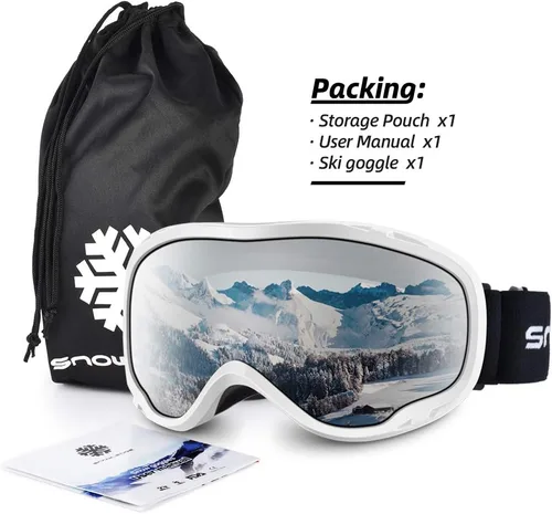 Miniatura 6 de Gafas de esquí para esquí, snowboard, motos de nieve para hombres, mujeres y adultos, antivaho 100% protección UV A2-marco blanco brillante/lente