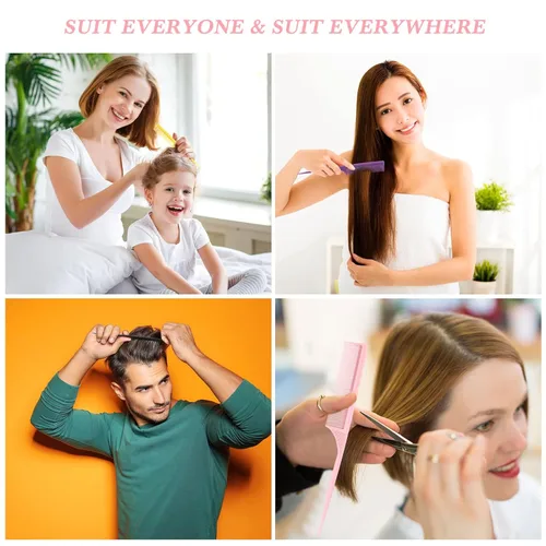 Miniatura 5 de Leinuosen Juego de 10 peines de cola de rata, peine de separación, trenzado de cabello, peine de dientes finos para mujeres, resistente al calor