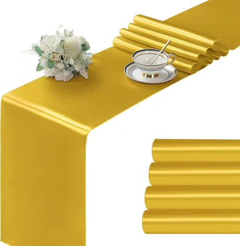 Miniatura 26 de Manyshofu 24 Piezas Caminos de Mesa de Satén Plateado – Tamaño Largo de 12 x 108 Pulgadas, Decoración de Camino de Mesa para Fiestas Brillante