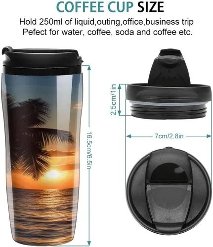 Miniatura 3 de Sunset Palm Tree Ocean Coffee Cup Hot Coffee Travel Mug Reusable Iced Coffee Cups Double Heat Insulation Coffee Mug with Leak-Proof Lid Stylish