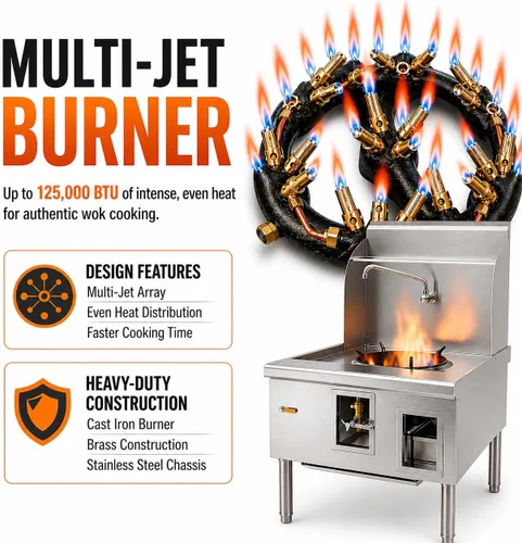 Miniatura 8 de Wok chino rango 23 puntas Jet Burner, puntas de cobre, cuerpo de hierro fundido, gas natural WR-JBR23NG
