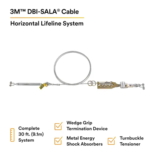 Miniatura 2 de 3M DBI-SALA 7602030 Sistema de línea de vida horizontal, cable de 30 pies con terminación Wedgegrip, tensor de tensor, absorbente de energía