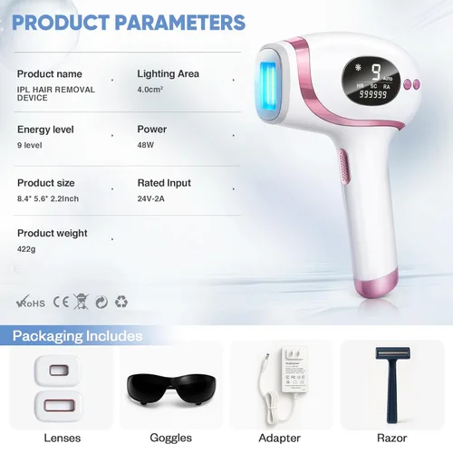 Miniatura 6 de Depilación láser para mujeres y hombres, dispositivo de depilación IPL, cuidado de la piel multifunción 3 en 1, contacto de enfriamiento de hielo