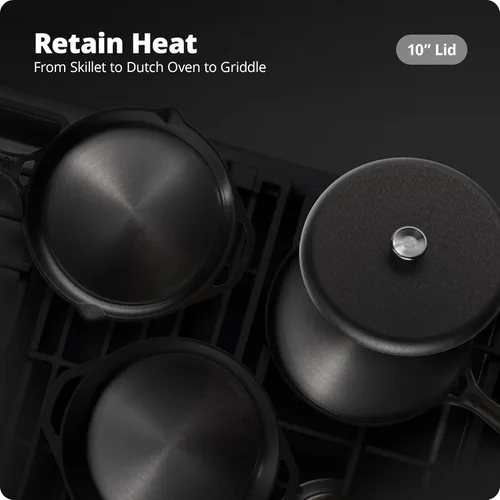 Miniatura 5 de Greater Goods Tapa de hierro fundido, tapa pre-sazonada para una sartén de hierro fundido gG de 10 pulgadas, plancha y horno holandés, diseñada