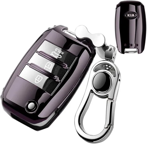 Funda para llavero de automóvil, apta para llavero plegable Kia Optima aleación llavero negro.., Negro -