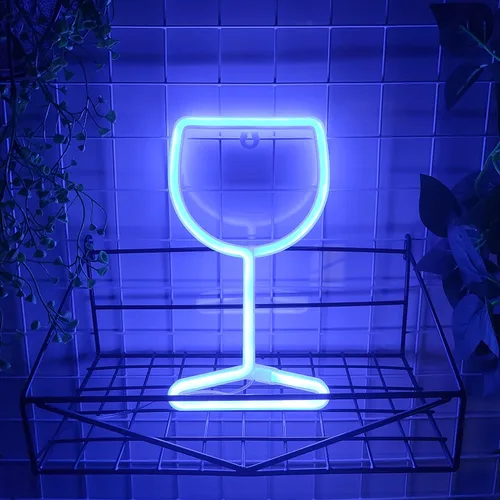Miniatura 3 de JYWJ Letrero de neón de copa de vino, USB o 3 pilas AA, decoración de mesa LED, decoración de pared de dormitorio, regalo de cumpleaños, suministros