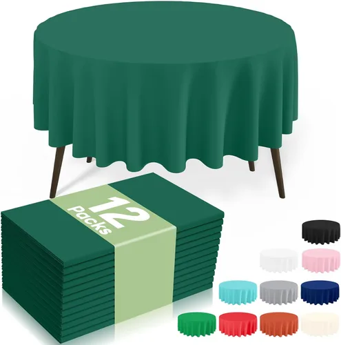 Miniatura 57 de misaya Paquete de 4 manteles desechables de plástico, mantel redondo impermeable de 84 pulgadas, a prueba de fugas y resistentes manteles Azul