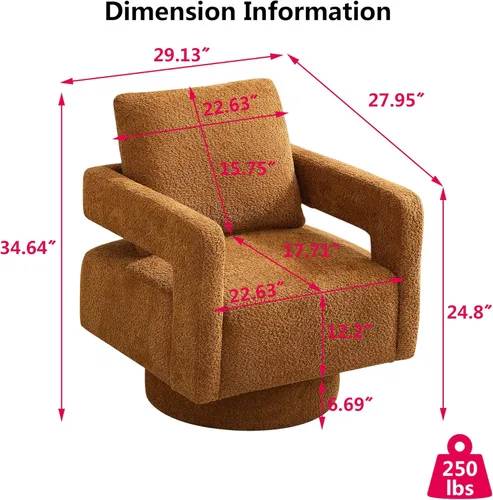 Miniatura 2 de Setawix Boucle - Sillas giratorias de barril, cómodo sillón giratorio mullido, moderno con rotación de 360° con brazos abiertos, sofá individual