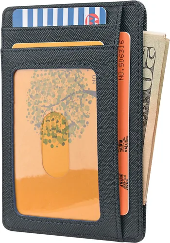 Miniatura 2 de Buffway - Billetera delgada minimalista de cuero con protección RFID para hombre y mujer