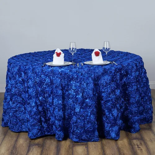 Miniatura 4 de BalsaCircle Mantel redondo con rosetas elevadas de satén blanco de 120 pulgadas, para bodas, fiestas, comedor