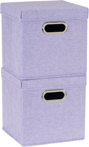 Miniatura 7 de Household Essentials Juego de cubos de almacenamiento decorativos 39-1 con tapas extraíbles, natural, paquete de 2 Blanco