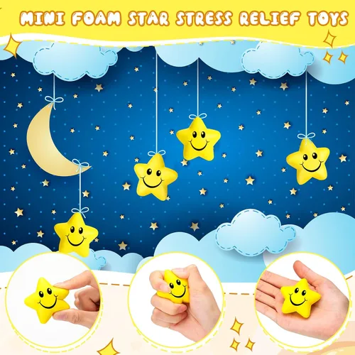 Miniatura 5 de Jerify 60 unidades de bolas de estrés con forma de sonrisa de estrella para niños, mini bolas de espuma a granel, juguetes para aliviar el estrés