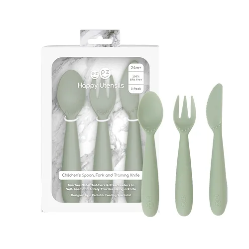 Miniatura 14 de ezpz Cuchara pequeña (paquete de 2 en azul) – Más de 6 meses – Cuchara 100% de silicona para el destete LED del bebé + purés – Diseñada por un