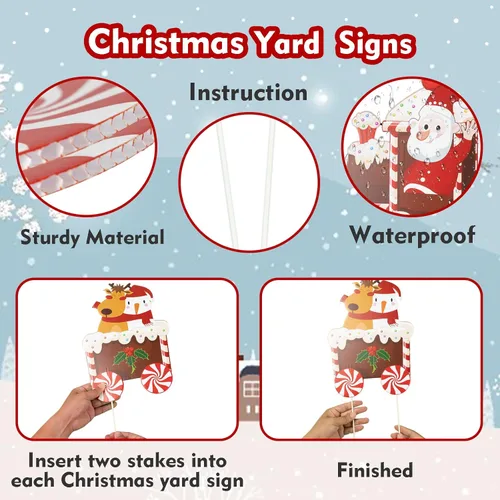 Miniatura 4 de Decoraciones de Tren de Navidad para Patio con Luces LED - Juego de Árbol de Navidad, Muñeco de Nieve y Tren para Patio con Estacas
