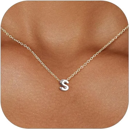 ChicSilver - Collar de plata de ley 925 con inicial para mujeres y niñas, joyería de letras delicadas, para regalo personalizado (con caja de regalo)