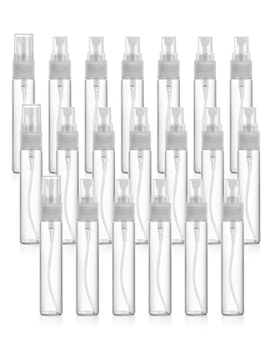 Miniatura 14 de Juego de 20 botellas de perfume de viaje de 10 ml, atomizador recargable, botella vacía hidratante (con tapas doradas)