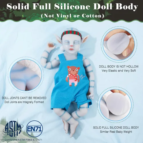 Miniatura 3 de Vollence Muñecas de bebé de cuerpo completo de silicona Avatar durmiendo de 17 pulgadas, no son muñecas de vinilo, bebé Na'vi Reborn todo
