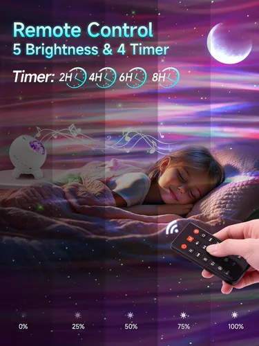 Miniatura 5 de One Fire Proyector de luces del norte, proyector de galaxia para dormitorio Más de 300 modos de iluminación, 15 ruido blanco y Bluetooth, control
