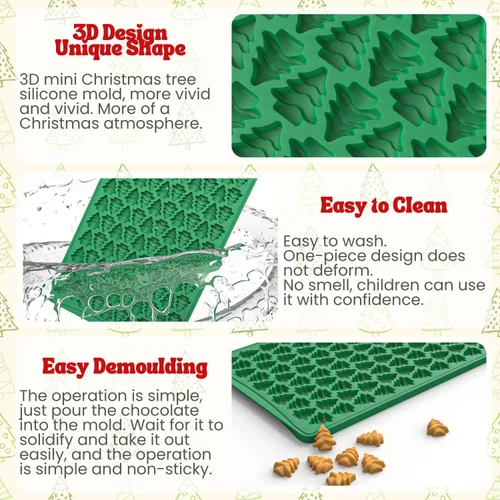 Miniatura 4 de Crethinkaty Mini moldes para árbol de Navidad, molde de silicona de 100 cavidades para gomitas, galletas, pudín, gelatina y galletas de perro