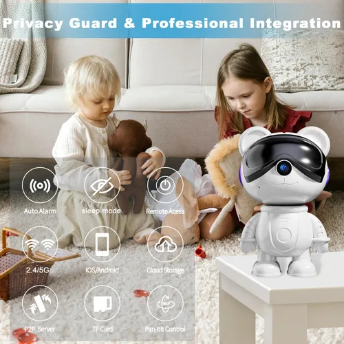 Miniatura 2 de 2K 3MP Cute Bear Cámara de seguridad para el hogar: 5G/2.4G WiFi Cámara interior para bebé/mascota/niñera - Vista de 360°, detección de humanos