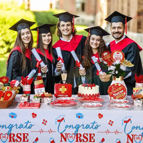 Miniatura 5 de Yisong 168 piezas de decoraciones de fiesta de graduación de enfermera, juego de vajilla de cumpleaños médico para 24 invitados, platos de postre