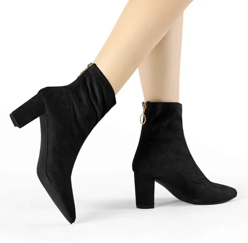 Miniatura 2 de Allegra K Botines de tacón grueso con cremallera y punta puntiaguda para mujer Blanco