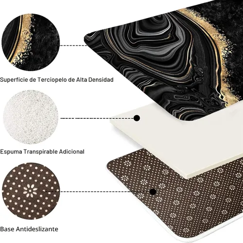 Miniatura 5 de Nkzply Juego de 4 Piezas de Cortinas de Ducha de Mármol Negro con Alfombras, Juegos de Baño Dorados con Cortina de Ducha y Alfombras, Accesorios