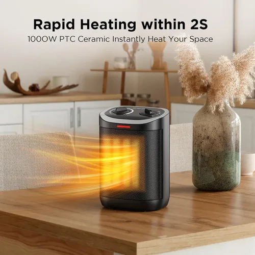 Miniatura 2 de Calentador de espacio para uso en interiores, calentador de cerámica PTC de 1500 W con termostato, calentador de espacio pequeño 2S, calentamiento