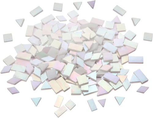Miniatura 6 de Lanyani Azulejos de mosaico de vidrio multicolor - formas mixtas, 200 piezas, blanco regular Regular Blanco