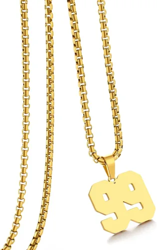 Miniatura 133 de Collar de Número Dorado para Hombre, Cadena de Acero Inoxidable con Colgante de Número para Atletas, Joyería Deportiva Personalizada para Niños