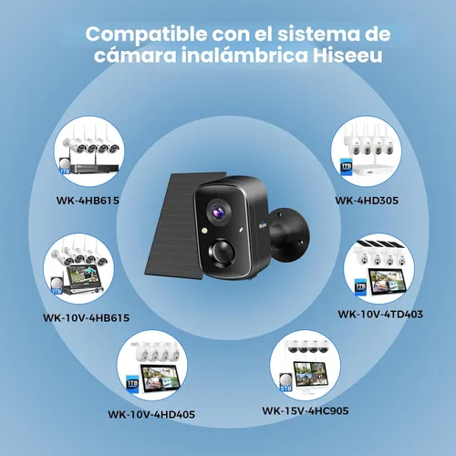 Miniatura 7 de Hiseeu Cámaras de seguridad solares para exteriores, de vigilancia, Wi-Fi, 3K, 4MP, detección de movimiento PIR/AI, impermeable, visión nocturna a