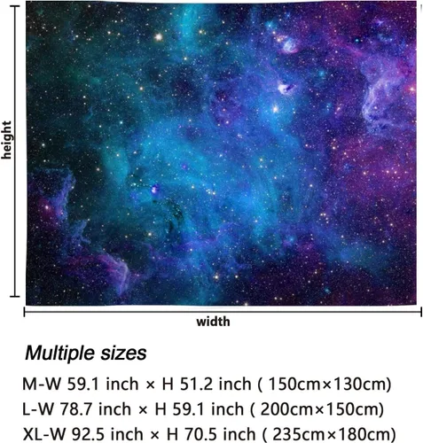 Miniatura 6 de Lahasbja Tapiz de galaxia con cielo estrellado azul, universo espacial, tapiz para colgar en la pared, misteriosa nebulosa, estrellas, telón