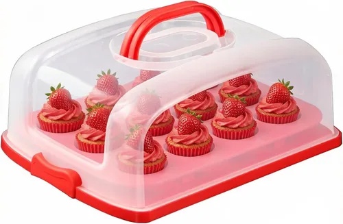 Transportador 2en1 para magdalenas y pasteles con tapa, soporte rectangular para tartas, contenedor de almacenamiento portátil grande para guardar