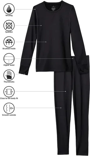 Miniatura 4 de Cuddl Duds Conjunto de ropa interior térmica para mujer, con forro polar, capa base para clima frío, parte superior y leggings, conjunto de invierno