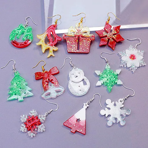 Miniatura 6 de Paquete de 5 moldes de resina para aretes, moldes de joyería de resina, moldes de silicona para colgantes de Navidad, varias formas, árbol de 5