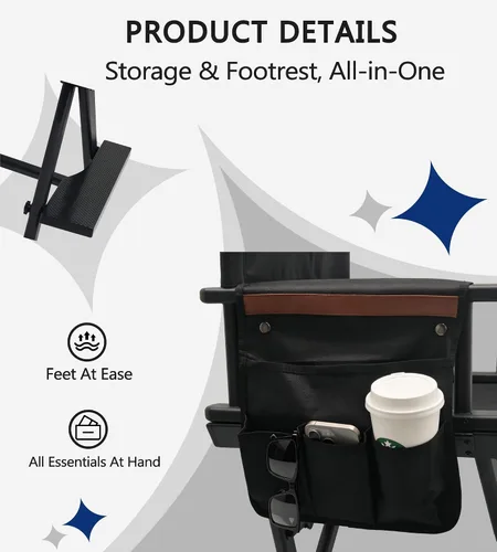 Miniatura 9 de Silla plegable extra alta de 30 pulgadas, silla de aluminio ligera para artista de maquillaje para cliente, silla de director portátil para estudio
