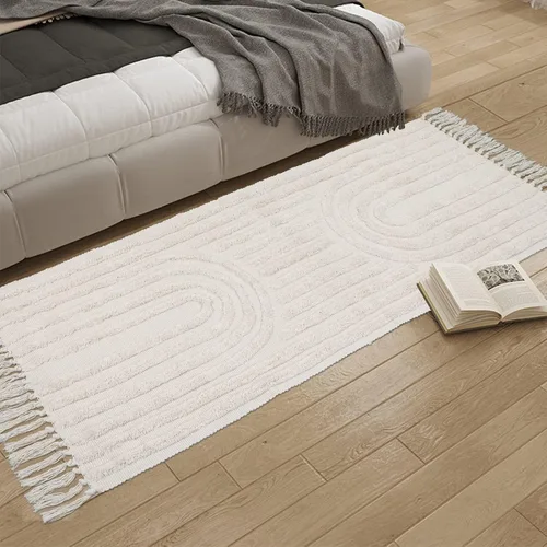 Miniatura 3 de LEEVAN - Alfombra de camino estilo bohemio lavable 2 x 5 pies, tejida en color beige, de algodón para cocina rústica con borlas, alfombra de acento