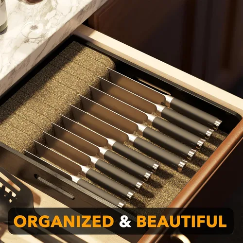 Miniatura 4 de SpaceAid Organizador Grande de Cajón para Cuchillos Inserto de Bambú, Soporte para Cuchillos de Carne de Cocina Organizadores Bloque para Cajón
