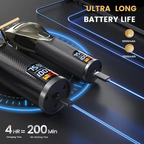 Miniatura 6 de Cortapelos para hombre, juego profesional de corte y recorte de cabello eléctrico con motor potente de 7500 RPM y pantalla LCD, kit inalámbrico