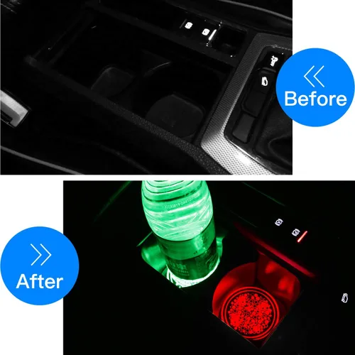 Miniatura 3 de ACODABLEM Paquete de 2 luces LED portavasos, posavasos para automóvil con 7 colores cambiantes, tapete de carga USB, almohadilla luminiscente