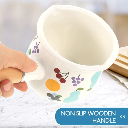 Miniatura 5 de Olla de leche esmaltada de 16.9 fl oz, mini cacerola antiadherente, calentador de mantequilla con mango de madera pequeños utensilios de cocina