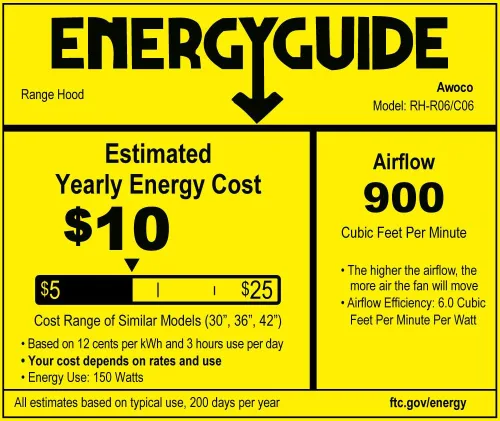 Miniatura 7 de Awoco RH-C06 - Campana de acero inoxidable de 6 pulgadas y 4 velocidades para usar debajo del gabinete, 900 CFM, con luces, 30, 36 y 42 pulgadas