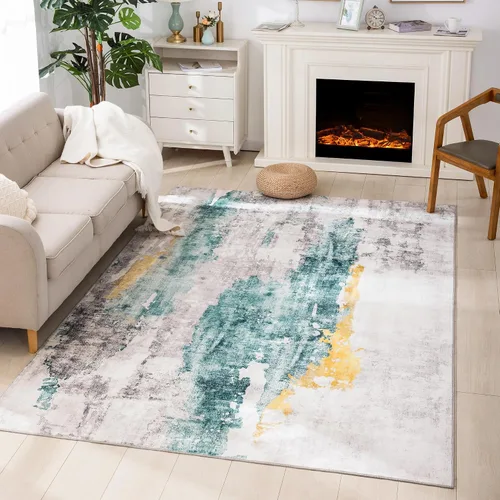 Miniatura 49 de Carvapet 9x12 Alfombras grandes para sala de estar y dormitorio, alfombra moderna lavable azul de pelo bajo con respaldo de goma, plegable, alfombra