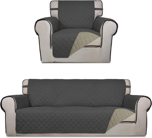 PureFit Paquetes de fundas de sofá para silla, reversibles, color gris oscuro/beige