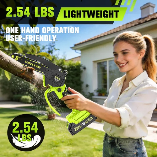 Miniatura 5 de Mini motosierra inalámbrica, motosierra eléctrica de 6 pulgadas con batería de 2000 mAh, motosierra de mano de 1000 W con engrasador automático