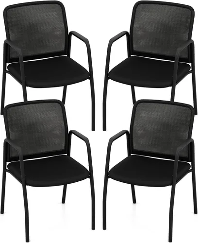 Miniatura 13 de Tangkula Juego de 2 sillas de conferencia, sillas de invitados de oficina con respaldo de malla ergonómico, brazos resistentes y asiento acolchado