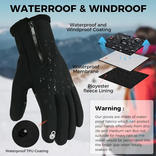 Miniatura 4 de AURUZA Winter Gloves for Men Womens, Waterproof Cycling Gloves for Men and Womens Cold Weather, Touch Screen Anti-Slip Gloves