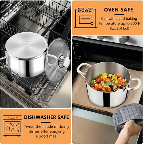 Miniatura 7 de P&P CHEF Olla de 4 cuartos de galón de acero inoxidable tricapa, olla de 4 cuartos de galón para cocinar pasta con tapa visible para sopa